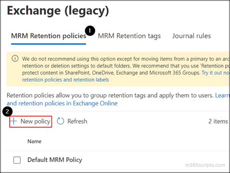 exchange online mrm vs retention policy.